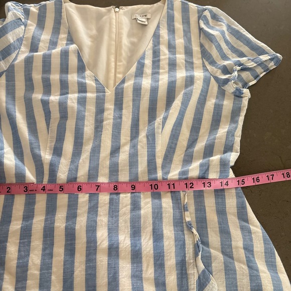 J.Crew Faux Wrap Dress Blue Stripe Cotton Ruffle Hem Party Nautical Preppy Wmn M - Picture 4 of 10